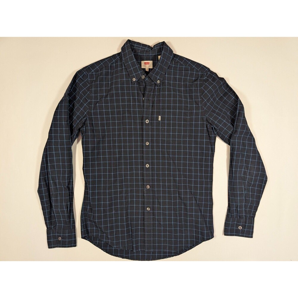 Levi's Plaid Long Sleeve Button Down Shirt Men's Small Cotton Blue White